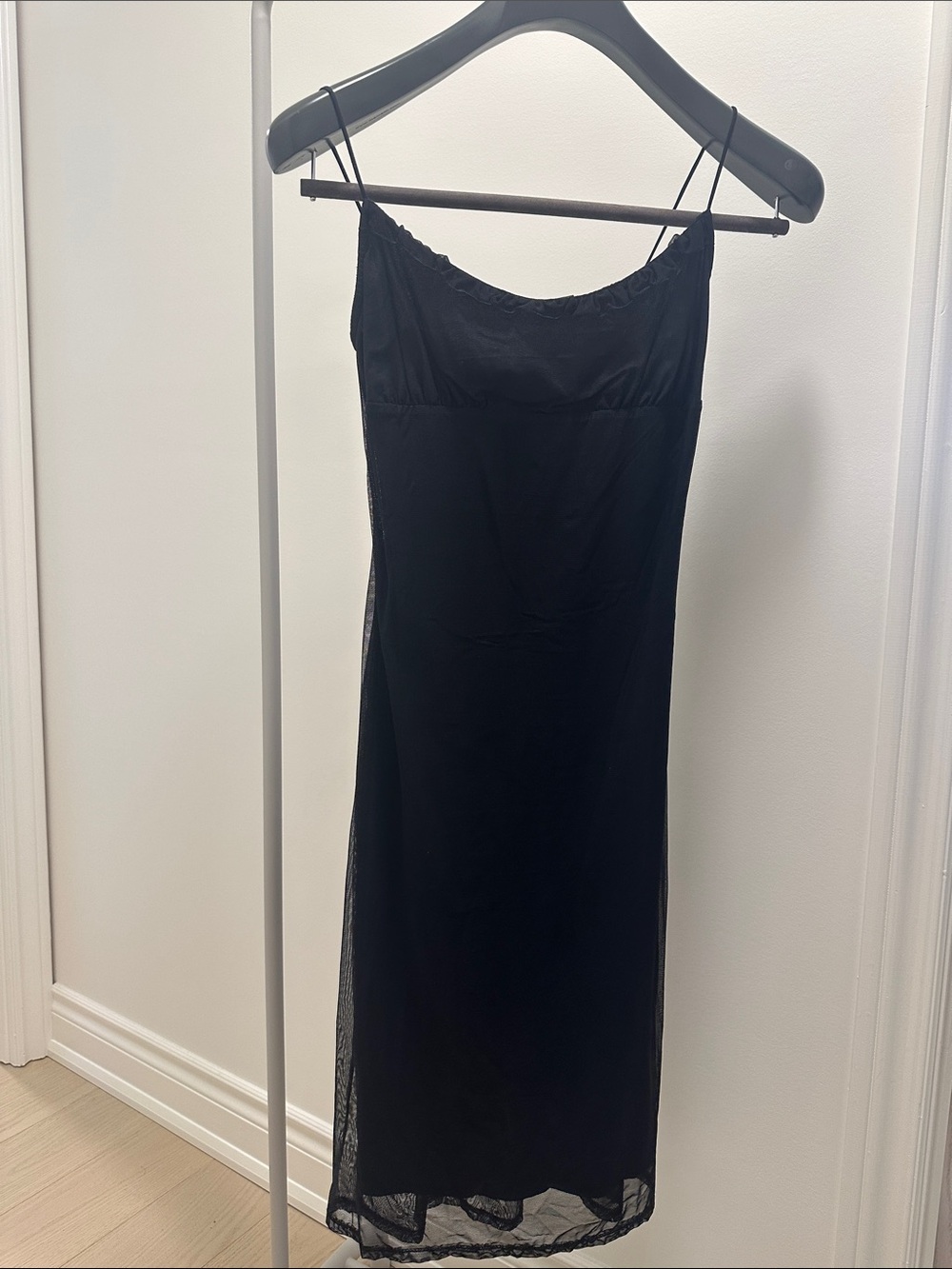 Bisou Bisou Black Slip Dress with Sheer Hem